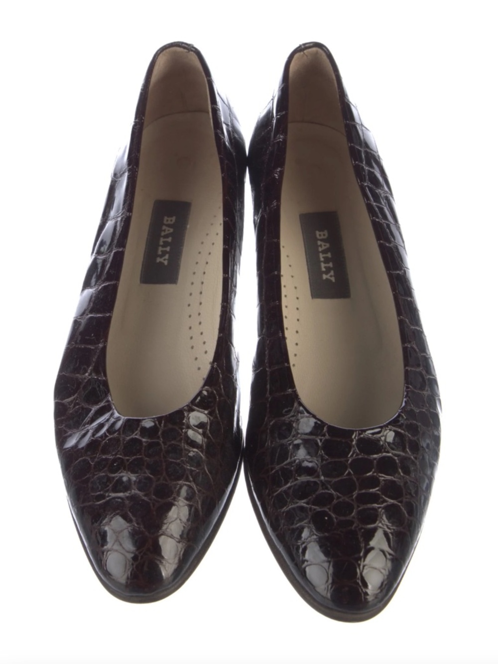 Bally Women's Dark Brown Croc-Embossed Leather Flats